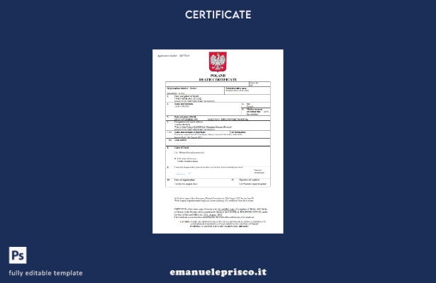 certificato di morte polacco in stile verificato modello Word e PDF